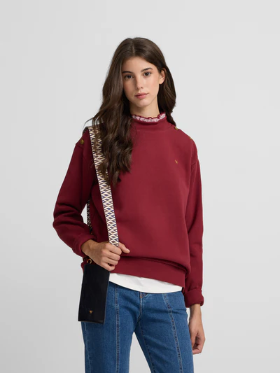 Sudadera Woman Cuello Volante Burdeos - Silbon