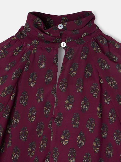 Blusa Cuello Estampado Motivos Burdeos - Silbon