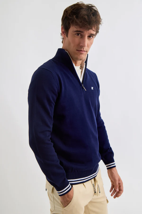 Jersey Media Cremallera Cuello Polo Marino - Williot