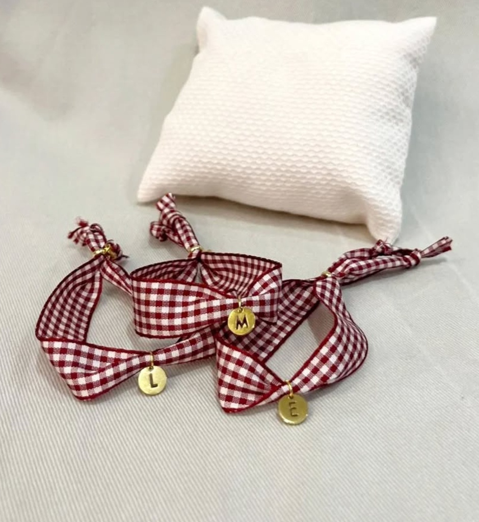 Pulsera Cinta Algodón Vichy con Inicial Chapita (+ COLORES)