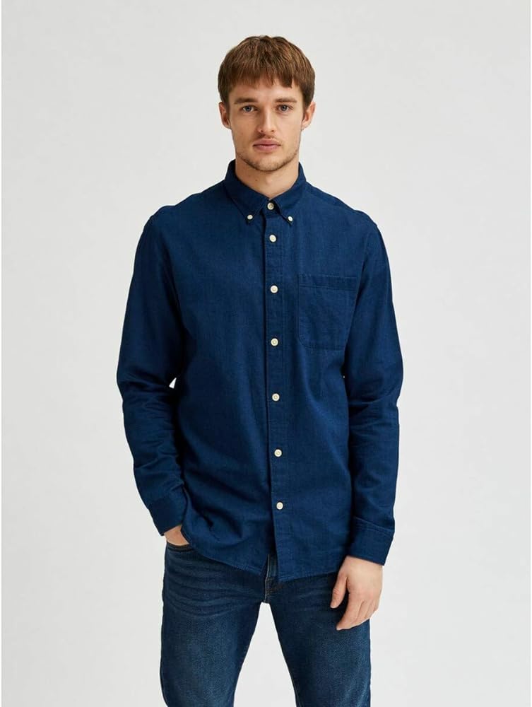 Camisa Slhregrick Dark Blue Denim Shirt - Selected