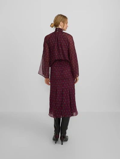 Falda Midi Estampados Motivos Burdeos - Silbon