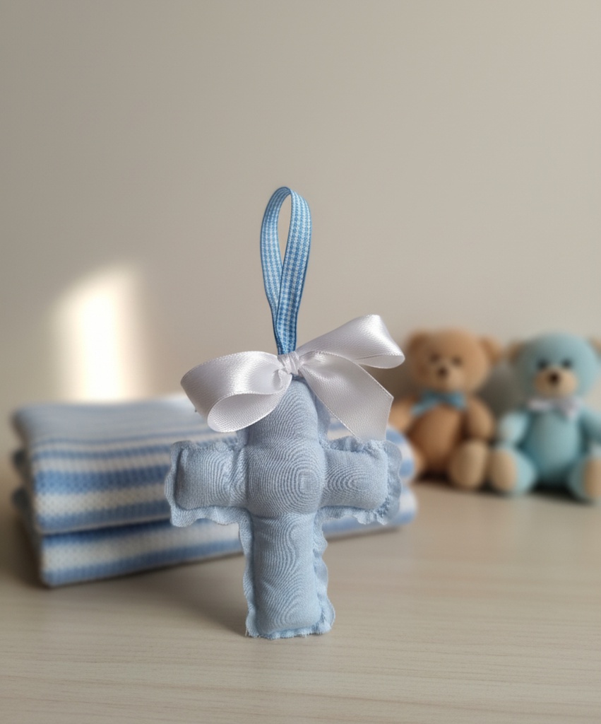 Cruz Azul Vuelta Algodón Tira Vichy con Lazo Satén Blanco