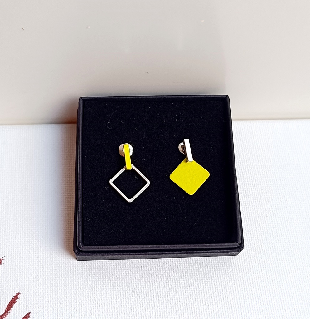 Pendientes Neón Forma Geo Amarillo Plateado