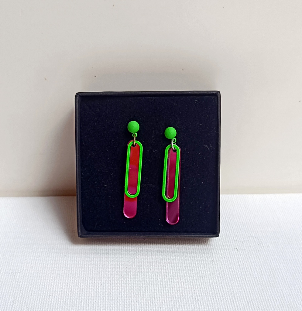 Pendientes Neón Forma Geo Verde Rosa