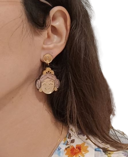 Pendientes Metacrilato Fallera y Fallero Dorado
