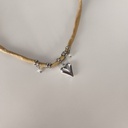 Collar Cinta de Seda Ocre Corazón Plateado
