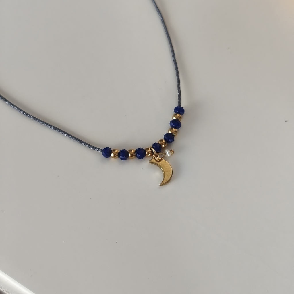 Collar Cuerda Macramé Azulón Luna (Dorado)