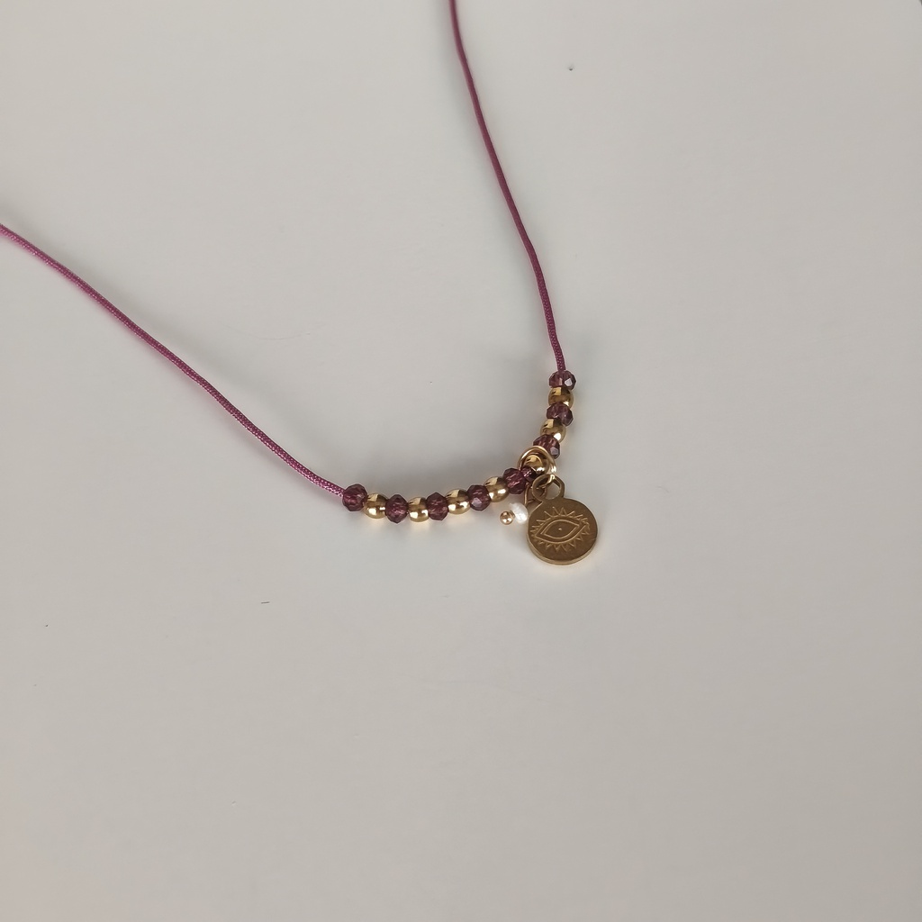 Collar Cuerda Macramé Bugavilla Medalla (Dorado)