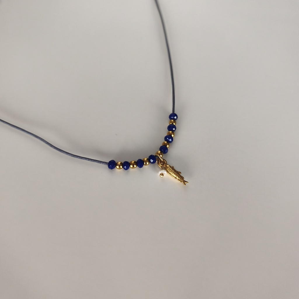Collar Cuerda Macramé Azul Pez (Dorado)