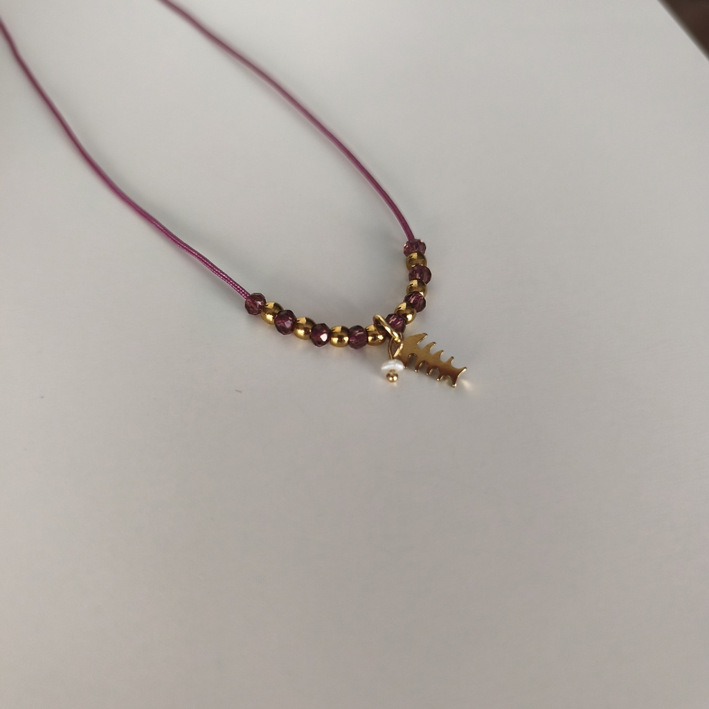 Collar Cuerda Macramé Buganvilla Raspa (Dorado)