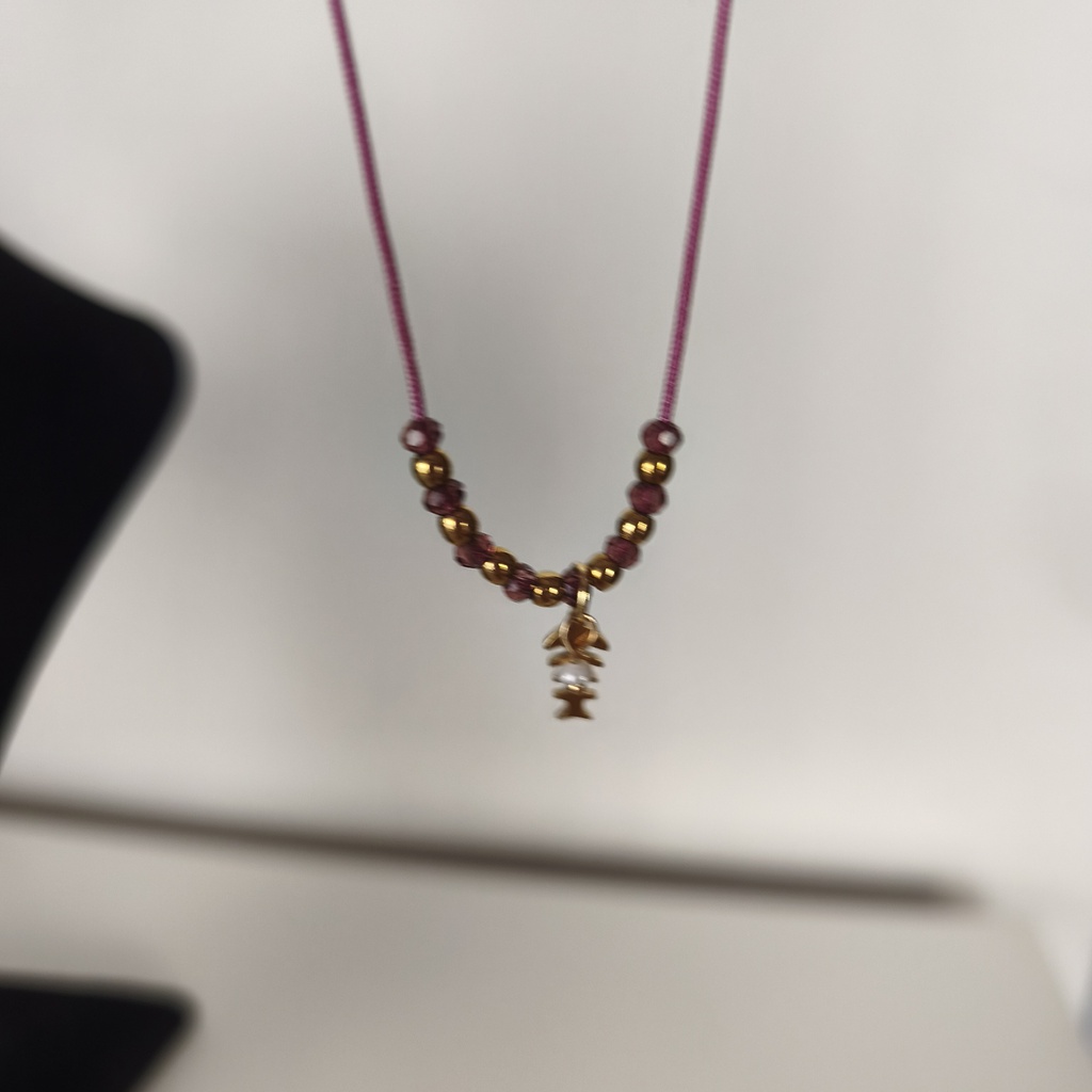 Collar Cuerda Macramé Buganvilla Raspa (Dorado)