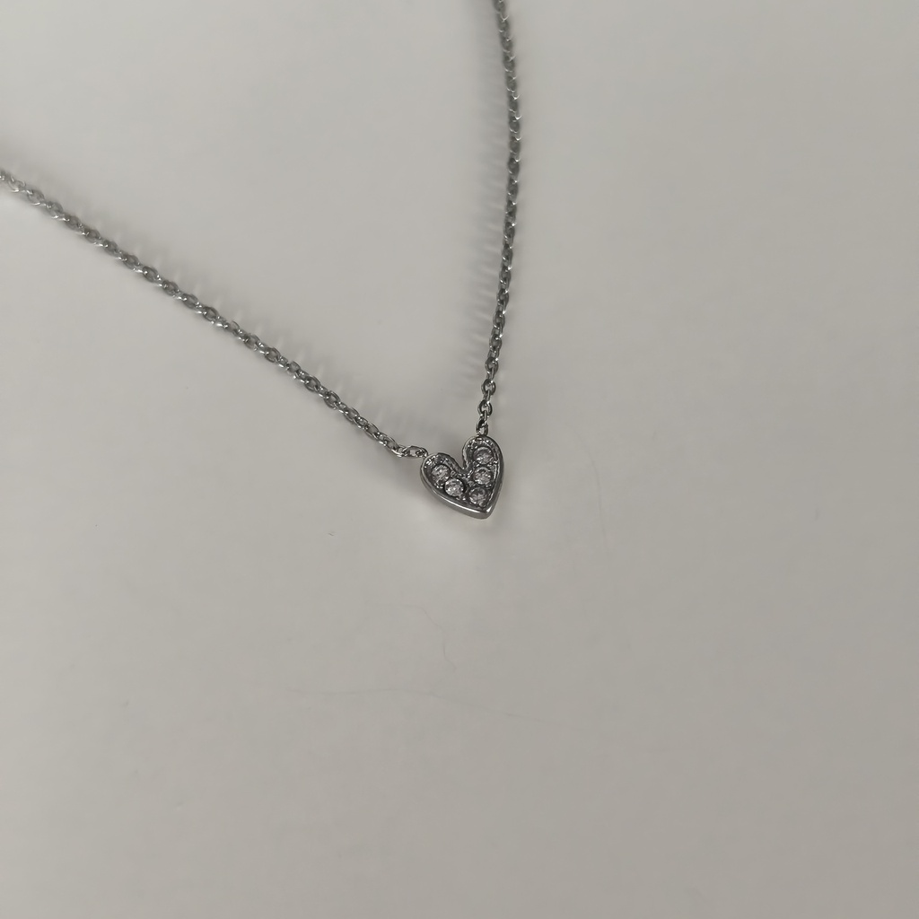Collar Corazón Circonitas Reversible (Plateado)