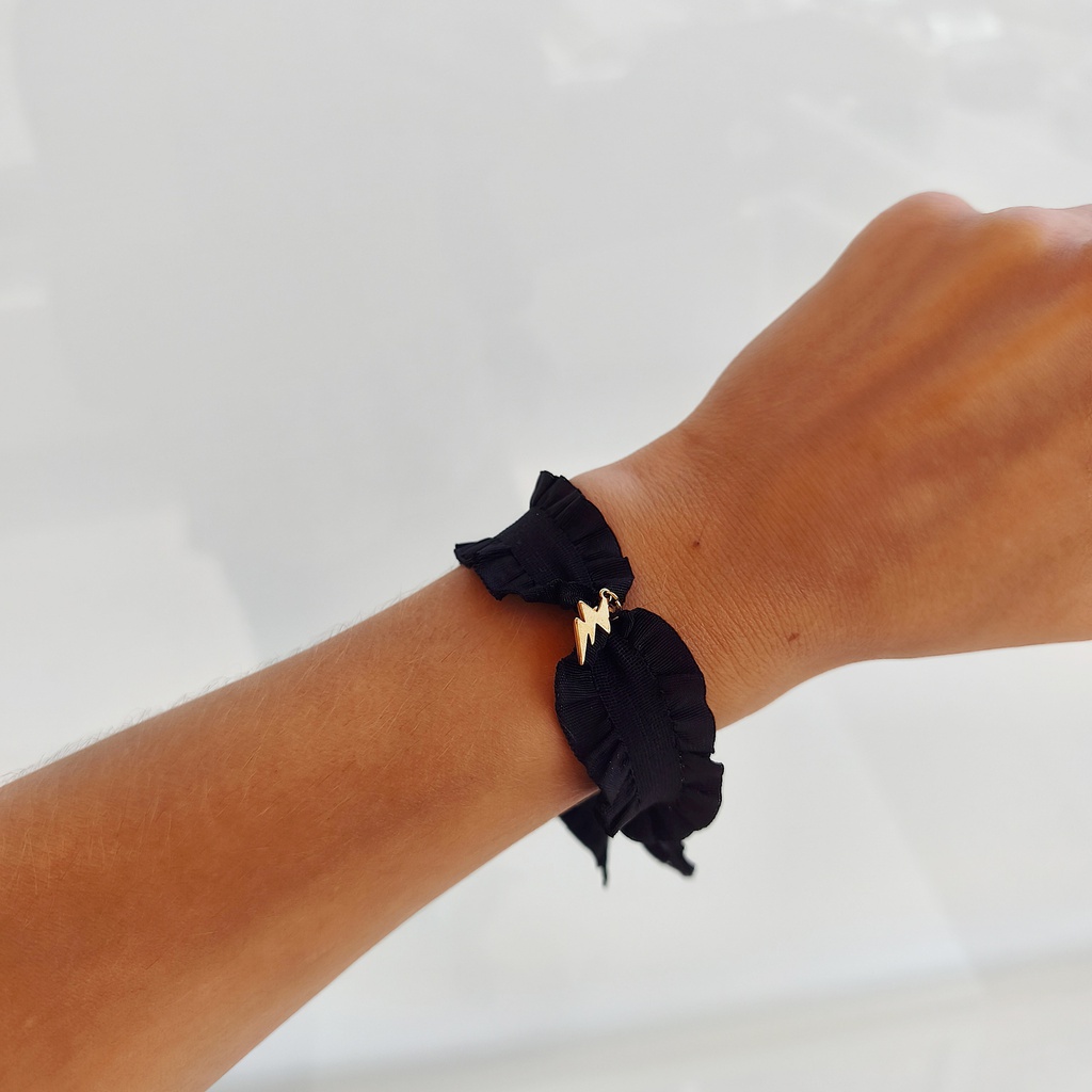 Pulsera Cinta Volante Negro Rayo (Dorado)