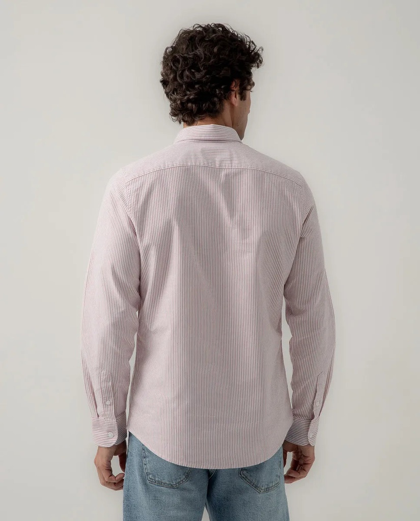 Camisa Oxford Regular Rayas Burdeos - Scotta