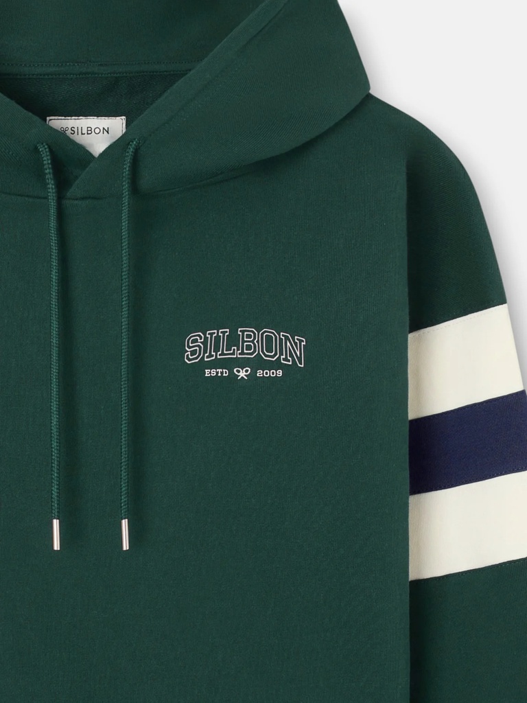 Sudadera Capucha Relaxed Franjas Verde Oscuro - Silbon