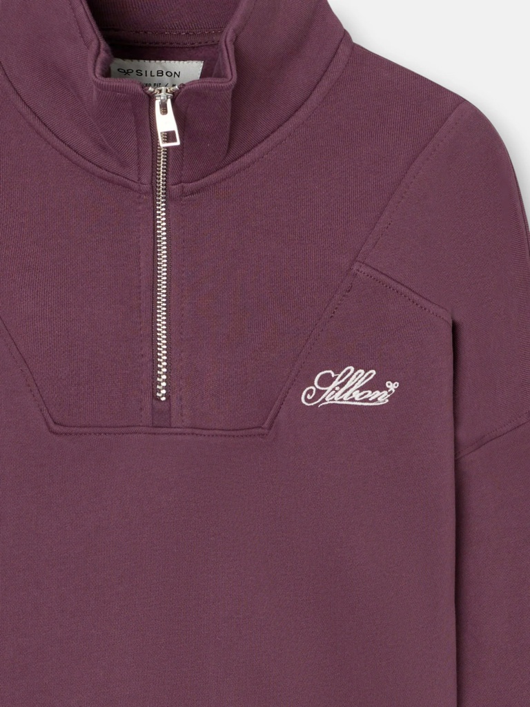 Sudadera Relaxed Fit Media Cremallera Burdeos - Silbon
