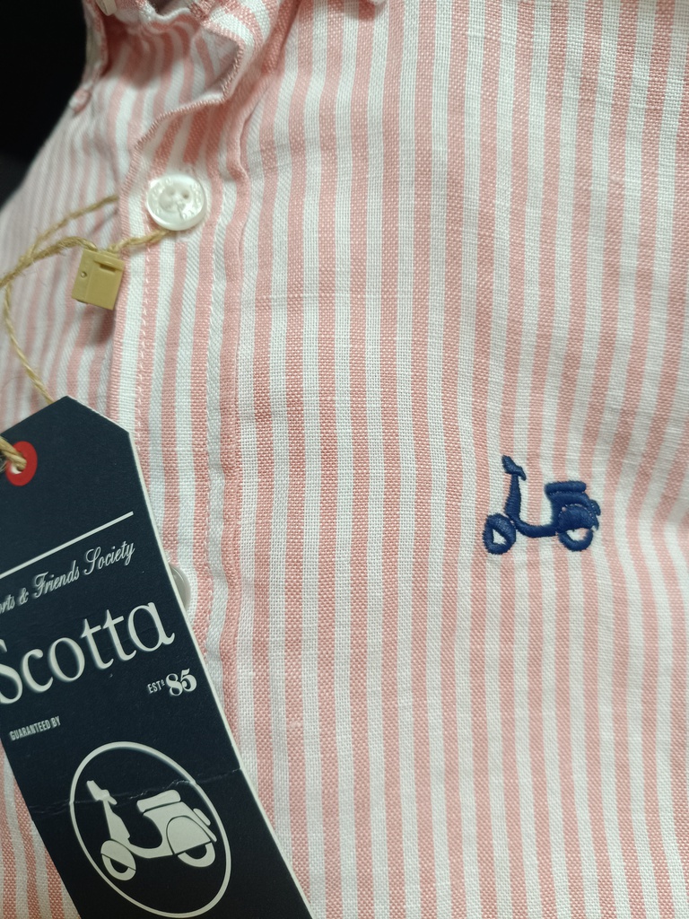 Camisa Niño Raya Lino Algodón Salmón - Scotta