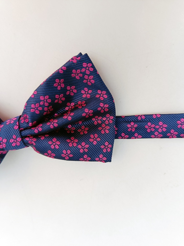 Pajarita Azul Marino Flores Rosa Fucsia-Buganvilla