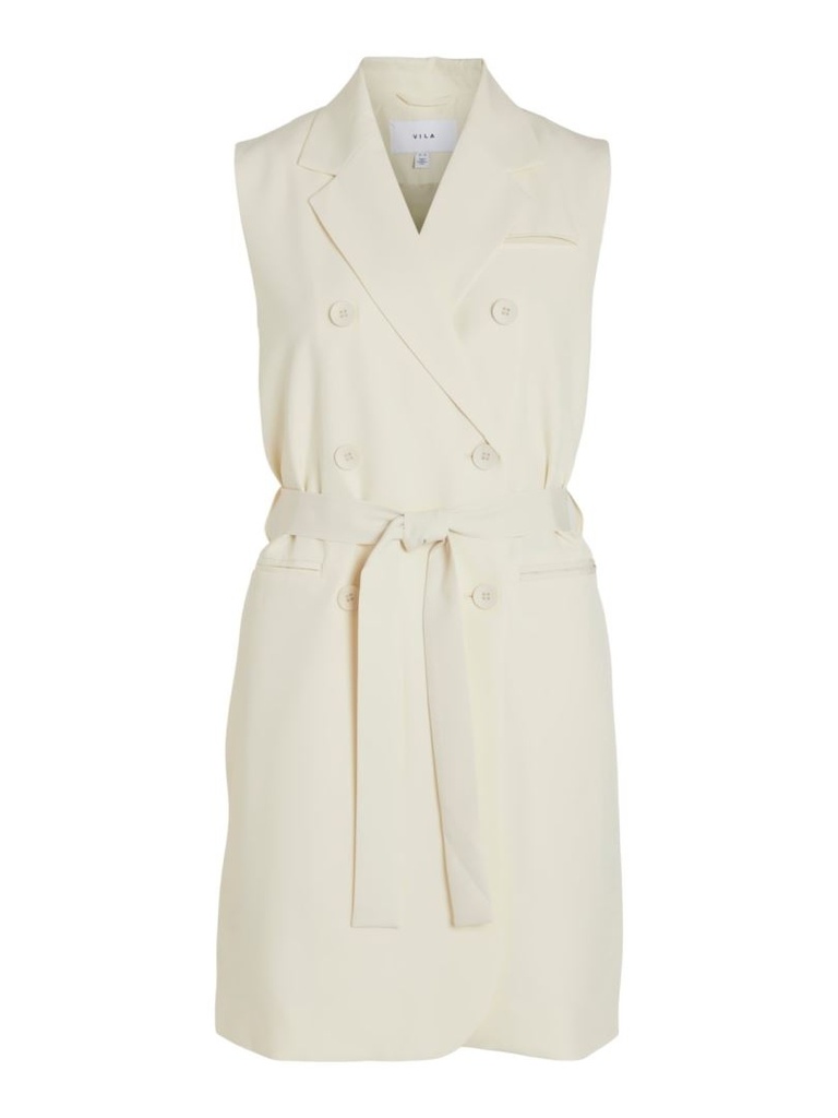 Vicristal Blazer Vest Dress - Vestido Camisero Chaleco Crema - Vila Clothes