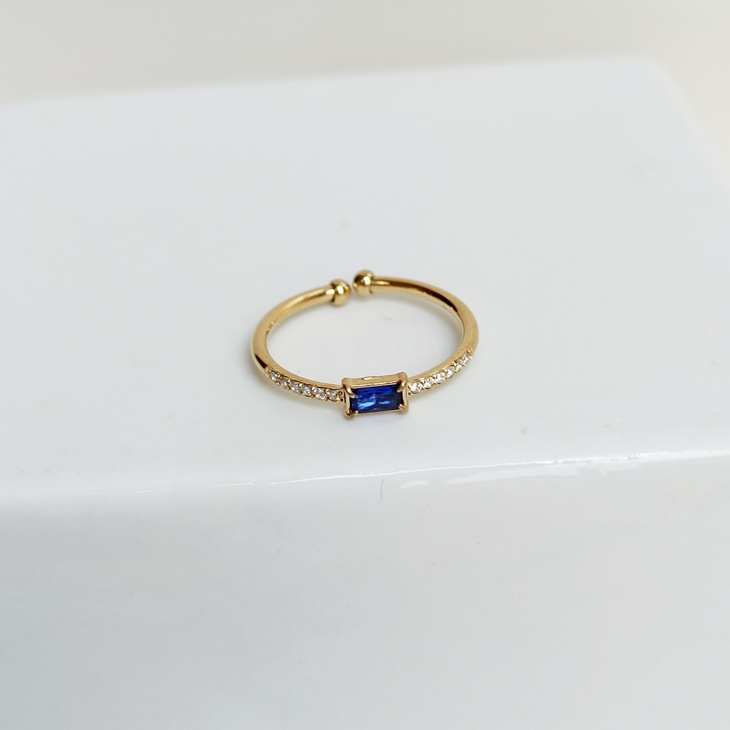 Anillo  Circonitas Rectángulo Azul