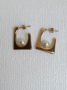 Pendientes Aro Geométrico Cuadrado Perlita Dorado