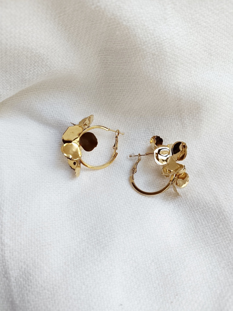 Pendientes Aro Grande Flores Dorado