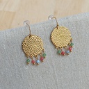 Pendientes Chapa Relieves Cuentas Verde Azul Rosa Dorado