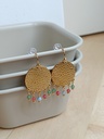 Pendientes Chapa Relieves Cuentas Verde Azul Rosa Dorado
