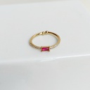 Anillo Circonitas Rectángulo Fucsia Dorado