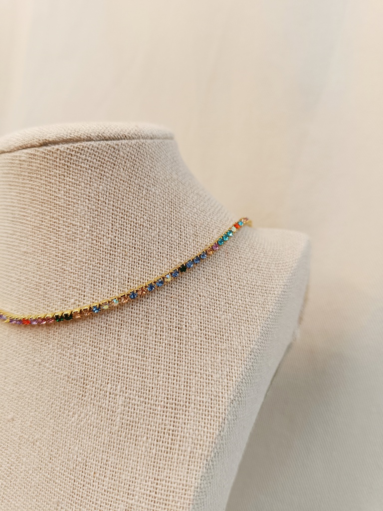 Collar Cadena Strass Brillo Colores Dorado