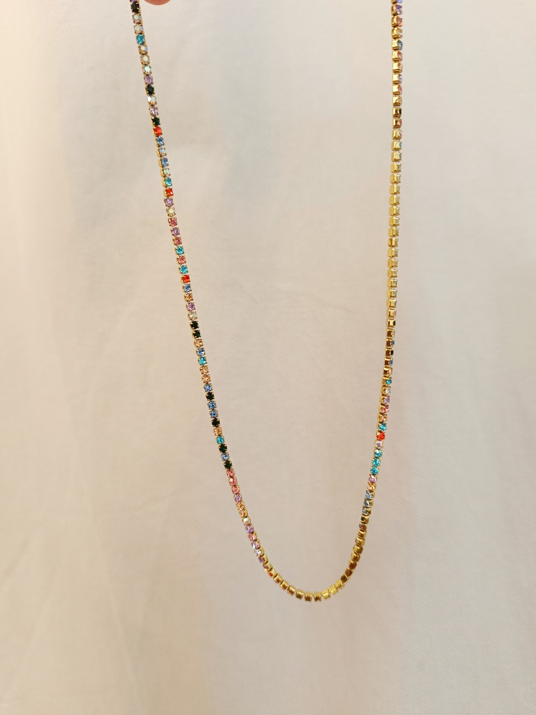 Collar Cadena Strass Brillo Colores Dorado