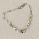 Pulsera Cuentas Verdes Beige Concha Plateada