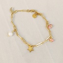 Pulsera Cadena Charms Perla Coral Estrella Dorado