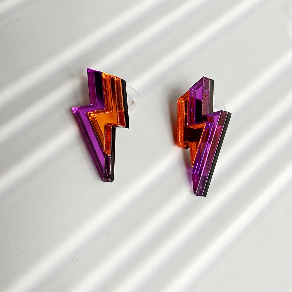 Pendientes Metacrilato Rayo Morado y Naranja Pegado