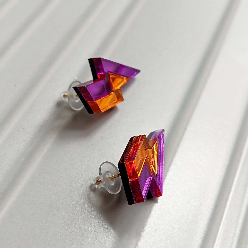 Pendientes Metacrilato Rayo Morado y Naranja Pegado