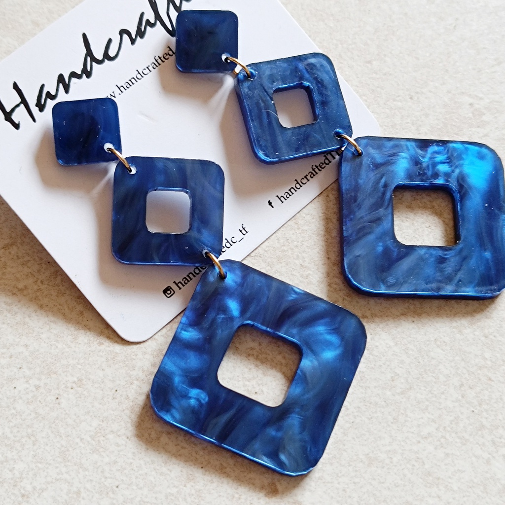 Pendientes Metacrilato Triple Rombo Azul - Handcrafted