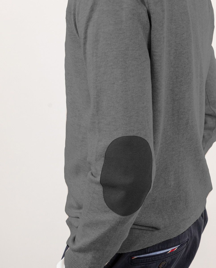 Jersey Cuello Pico Coderas Gris Melange - El Ganso
