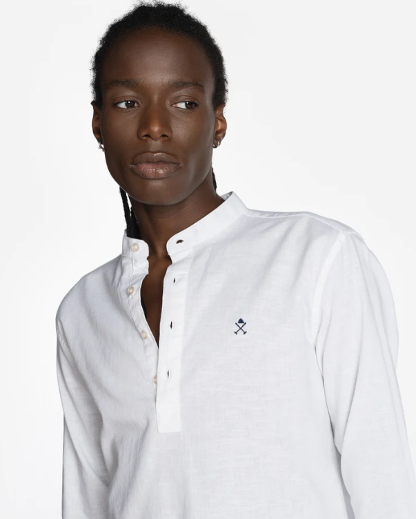 Camisa Polera San Diego Cuello Mao Lino Blanca - Harper &amp; Neyer