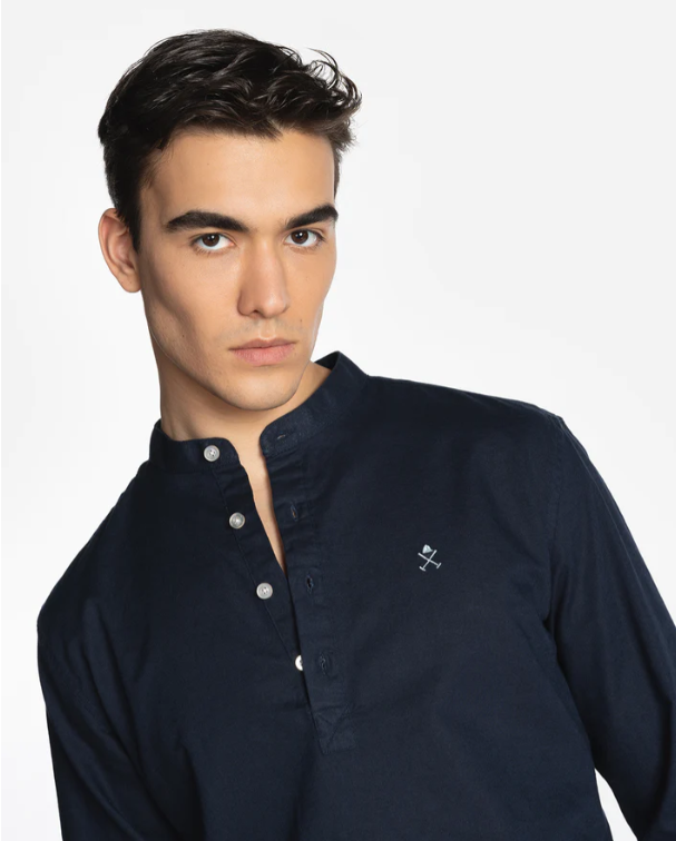 Camisa Polera San Diego Cuello Mao Lino Marino - Harper &amp; Neyer