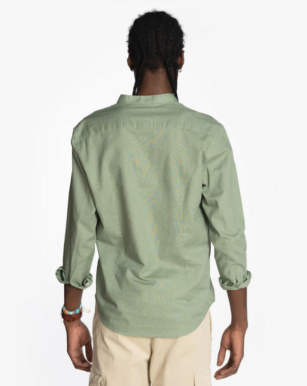 Camisa Polera San Diego Cuello Mao Lino Verde Militar - Harper &amp; Neyer