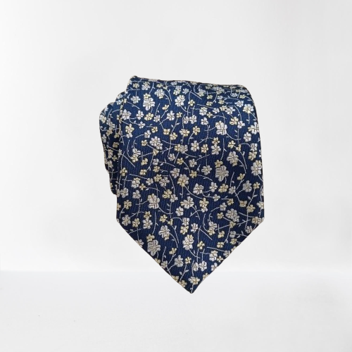 Corbata Azul Marino Floreada Toques Amarillos