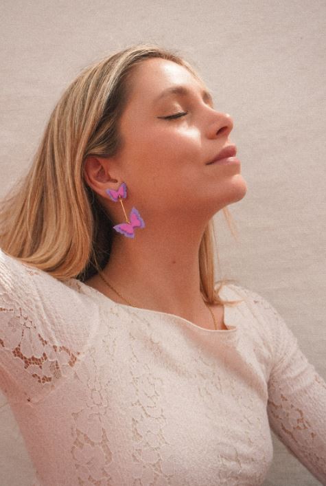 Pendientes Mariposa Rosa y Naranja - Arcilla Polimérica Miranda