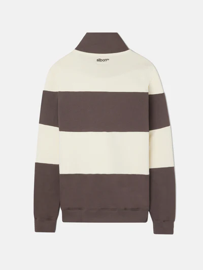 Sudadera Media Cremallera Raya Ancha Marrón  - Silbon