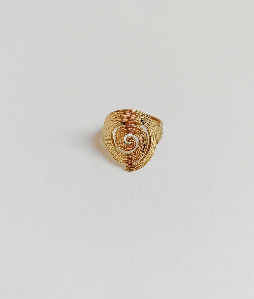 Anillo Ancho Espiral Con Textura Dorado