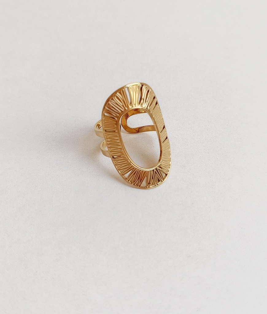 Anillo Ancho Óvalo Textura Dorado