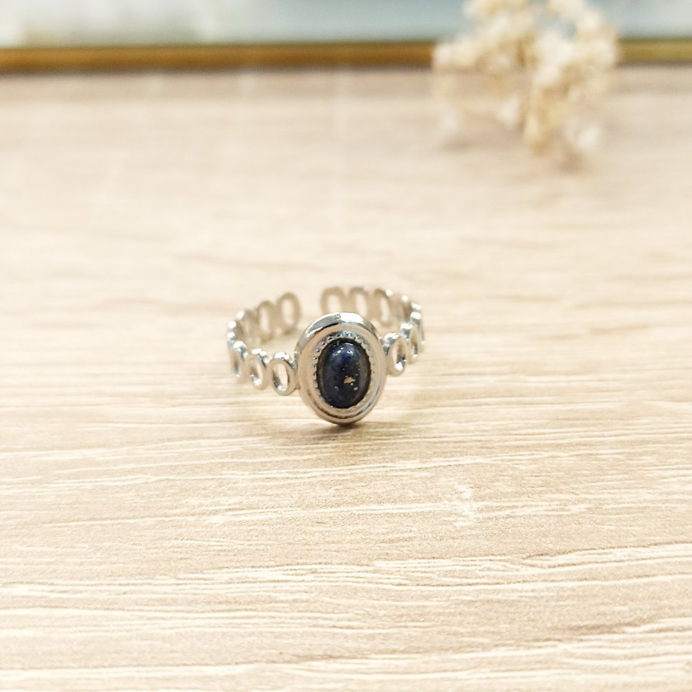 Anillo Eslabones Azul Oscuro Plateado