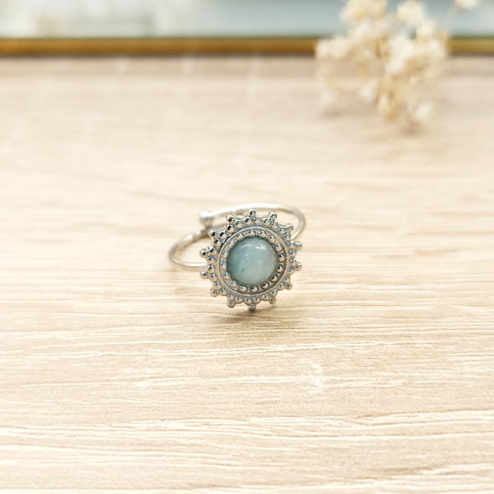 Anillo Estrella Dots Azul Claro Plateado