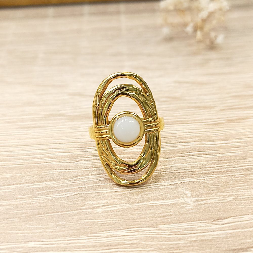 Anillo Óvalo Textura Blanco Dorado