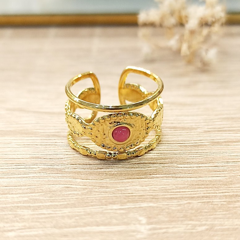 Anillo Triple Textura Rosa Dorado